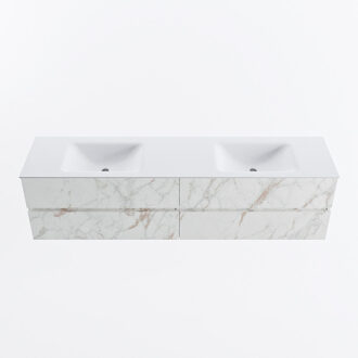 Mondiaz VICA 190cm badmeubel onderkast Carrara 4 lades. Wastafel CLOUD dubbel zonder kraangat, kleur Talc. Cararra