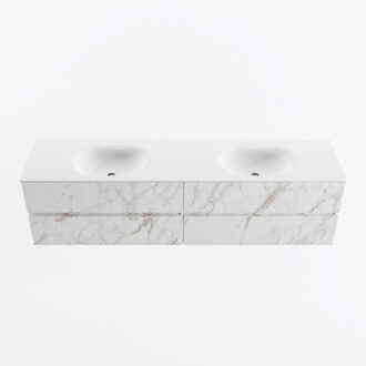 Mondiaz VICA 190cm badmeubel onderkast Carrara 4 lades. Wastafel MOON dubbel zonder kraangat, kleur Talc. Cararra
