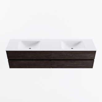 Mondiaz VICA 190cm badmeubel onderkast Dark Brown 4 lades. Wastafel CLOUD dubbel zonder kraangat, kleur Talc.