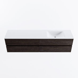 Mondiaz VICA 190cm badmeubel onderkast Dark Brown 4 lades. Wastafel CLOUD rechts 1 kraangat, kleur Talc.
