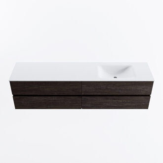Mondiaz VICA 190cm badmeubel onderkast Dark Brown 4 lades. Wastafel CLOUD rechts zonder kraangat, kleur Talc.