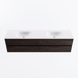 Mondiaz VICA 190cm badmeubel onderkast Dark Brown 4 lades. Wastafel MOON dubbel zonder kraangat, kleur Talc.