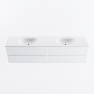 Mondiaz VICA 190cm badmeubel onderkast Talc 4 lades. Wastafel MOON dubbel zonder kraangat, kleur Talc.