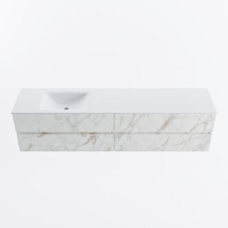 Mondiaz VICA 200cm badmeubel onderkast Carrara 4 lades. Wastafel CLOUD links 1 kraangat, kleur Talc. Cararra