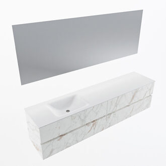 Mondiaz VICA 200cm badmeubel onderkast Carrara 4 lades. Wastafel CLOUD links 1 kraangat, kleur Talc met spiegel LED. Cararra