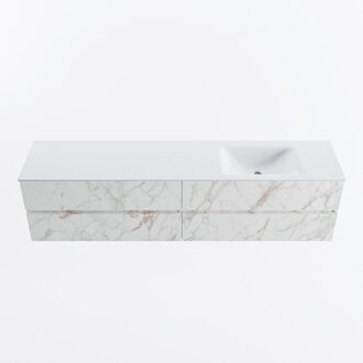 Mondiaz VICA 200cm badmeubel onderkast Carrara 4 lades. Wastafel CLOUD rechts 1 kraangat, kleur Talc. Cararra