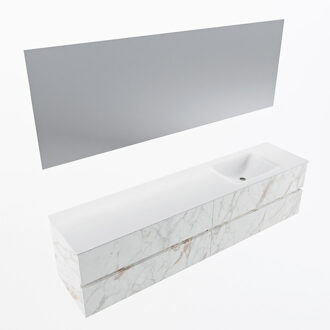 Mondiaz VICA 200cm badmeubel onderkast Carrara 4 lades. Wastafel CLOUD rechts 1 kraangat, kleur Talc met spiegel LED. Cararra