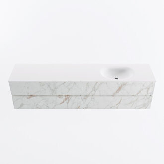 Mondiaz VICA 200cm badmeubel onderkast Carrara 4 lades. Wastafel MOON rechts 1 kraangat, kleur Talc. Cararra