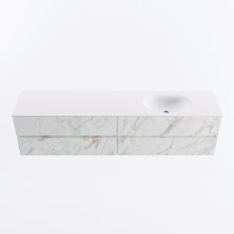 Mondiaz VICA 200cm badmeubel onderkast Carrara 4 lades. Wastafel MOON rechts zonder kraangat, kleur Talc. Cararra