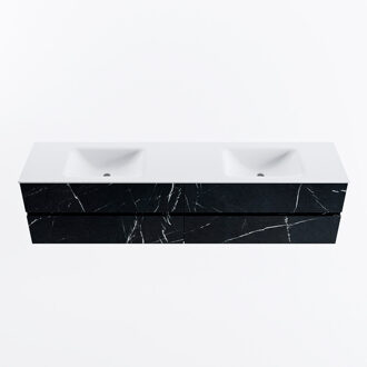 Mondiaz VICA 200cm badmeubel onderkast Marquina 4 lades. Wastafel CLOUD dubbel 2 kraangaten, kleur Talc.