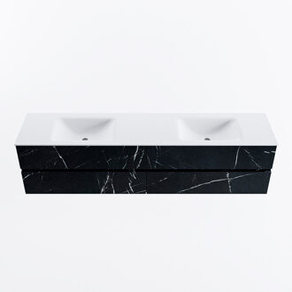 Mondiaz VICA 200cm badmeubel onderkast Marquina 4 lades. Wastafel CLOUD dubbel zonder kraangat, kleur Talc.