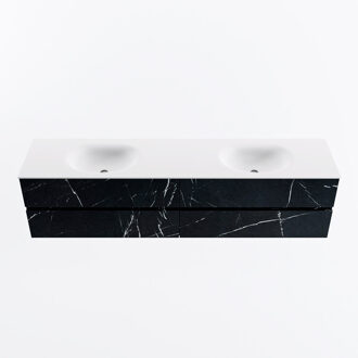 Mondiaz VICA 200cm badmeubel onderkast Marquina 4 lades. Wastafel MOON dubbel 2 kraangaten, kleur Talc.