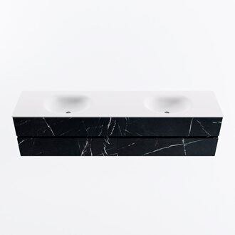 Mondiaz VICA 200cm badmeubel onderkast Marquina 4 lades. Wastafel MOON dubbel zonder kraangat, kleur Talc.