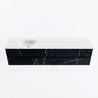 Mondiaz VICA 200cm badmeubel onderkast Marquina 4 lades. Wastafel MOON links 1 kraangat, kleur Talc.