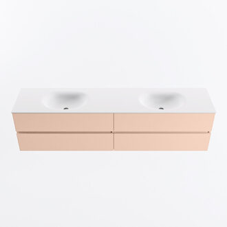 Mondiaz VICA 200cm badmeubel onderkast Rosee 4 lades. Wastafel MOON dubbel 2 kraangaten, kleur Talc.
