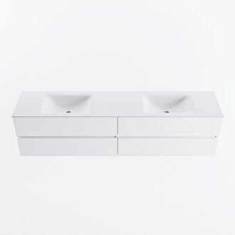 Mondiaz VICA 200cm badmeubel onderkast Talc 4 lades. Wastafel CLOUD dubbel 2 kraangaten, kleur Talc.