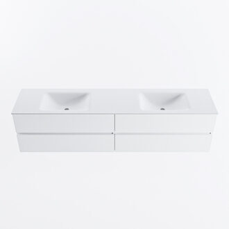 Mondiaz VICA 200cm badmeubel onderkast Talc 4 lades. Wastafel CLOUD dubbel zonder kraangat, kleur Talc.