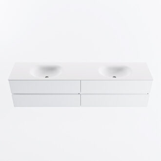 Mondiaz VICA 200cm badmeubel onderkast Talc 4 lades. Wastafel MOON dubbel zonder kraangat, kleur Talc.