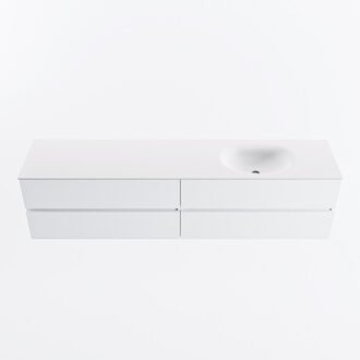 Mondiaz VICA 200cm badmeubel onderkast Talc 4 lades. Wastafel MOON rechts zonder kraangat, kleur Talc.