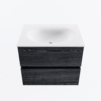 Mondiaz VICA 60cm badmeubel onderkast Antracite 2 lades. Wastafel MOON midden 1 kraangat, kleur Talc.