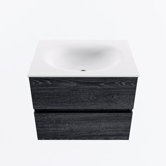 Mondiaz VICA 60cm badmeubel onderkast Antracite 2 lades. Wastafel MOON midden zonder kraangat, kleur Talc.