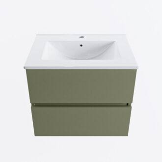 Mondiaz VICA 60cm badmeubel onderkast Army 2 lades. Wastafel DENIA midden 1 kraangat, kleur Glanzend Wit.