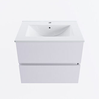 Mondiaz VICA 60cm badmeubel onderkast Cale 2 lades. Wastafel DENIA midden 1 kraangat, kleur Glanzend Wit.