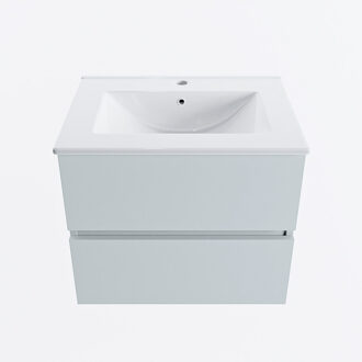 Mondiaz VICA 60cm badmeubel onderkast Clay 2 lades. Wastafel DENIA midden 1 kraangat, kleur Glanzend Wit.