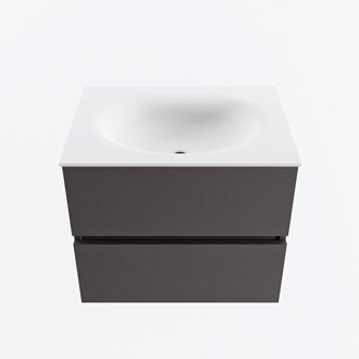 Mondiaz VICA 60cm badmeubel onderkast Dark Grey 2 lades. Wastafel MOON midden zonder kraangat, kleur Talc.