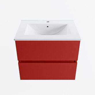 Mondiaz VICA 60cm badmeubel onderkast Fire 2 lades. Wastafel DENIA midden 1 kraangat, kleur Glanzend Wit.