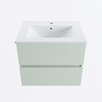 Mondiaz VICA 60cm badmeubel onderkast Greey 2 lades. Wastafel DENIA midden 1 kraangat, kleur Glanzend Wit.