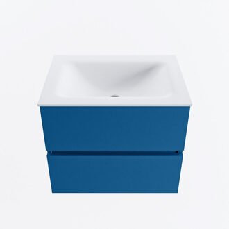 Mondiaz VICA 60cm badmeubel onderkast Jeans 2 lades. Wastafel CLOUD midden 1 kraangat, kleur Talc.