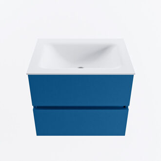 Mondiaz VICA 60cm badmeubel onderkast Jeans 2 lades. Wastafel CLOUD midden zonder kraangat, kleur Talc.