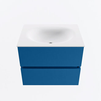 Mondiaz VICA 60cm badmeubel onderkast Jeans 2 lades. Wastafel MOON midden 1 kraangat, kleur Talc.