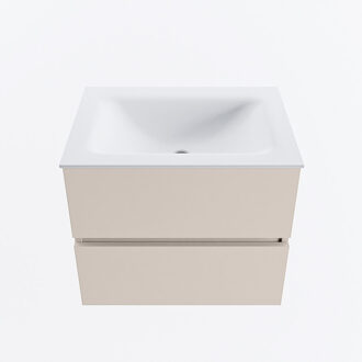 Mondiaz VICA 60cm badmeubel onderkast Linen 2 lades. Wastafel CLOUD midden zonder kraangat, kleur Talc.