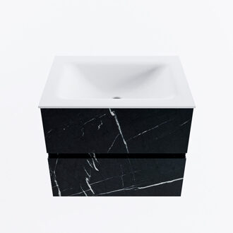 Mondiaz VICA 60cm badmeubel onderkast Marquina 2 lades. Wastafel CLOUD midden zonder kraangat, kleur Talc.