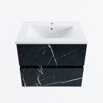 Mondiaz VICA 60cm badmeubel onderkast Marquina 2 lades. Wastafel DENIA midden 1 kraangat, kleur Glanzend Wit.