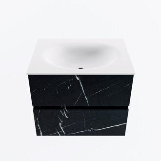 Mondiaz VICA 60cm badmeubel onderkast Marquina 2 lades. Wastafel MOON midden zonder kraangat, kleur Talc.