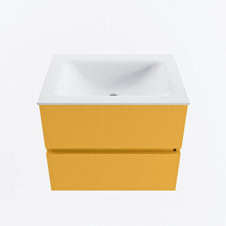Mondiaz VICA 60cm badmeubel onderkast Ocher 2 lades. Wastafel CLOUD midden 1 kraangat, kleur Talc.