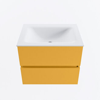 Mondiaz VICA 60cm badmeubel onderkast Ocher 2 lades. Wastafel CLOUD midden zonder kraangat, kleur Talc.