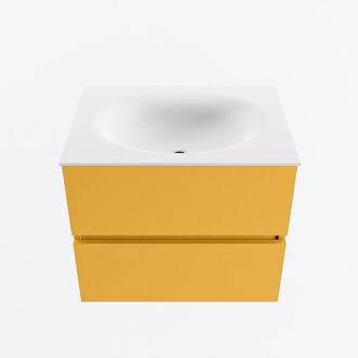 Mondiaz VICA 60cm badmeubel onderkast Ocher 2 lades. Wastafel MOON midden 1 kraangat, kleur Talc.