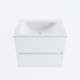 Mondiaz VICA 60cm badmeubel onderkast Talc 2 lades. Wastafel CLOUD midden zonder kraangat, kleur Talc.