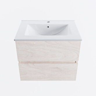 Mondiaz VICA 60cm badmeubel onderkast Underlayment 2 lades. Wastafel DENIA midden 1 kraangat, kleur Glanzend Wit.