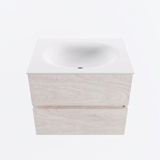 Mondiaz VICA 60cm badmeubel onderkast Underlayment 2 lades. Wastafel MOON midden zonder kraangat, kleur Talc.