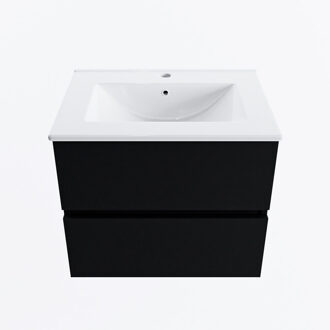 Mondiaz VICA 60cm badmeubel onderkast Urban 2 lades. Wastafel DENIA midden 1 kraangat, kleur Glanzend Wit.