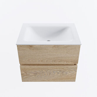 Mondiaz VICA 60cm badmeubel onderkast Washed Oak 2 lades. Wastafel CLOUD midden 1 kraangat, kleur Talc.