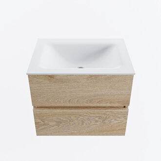 Mondiaz VICA 60cm badmeubel onderkast Washed Oak 2 lades. Wastafel CLOUD midden zonder kraangat, kleur Talc.