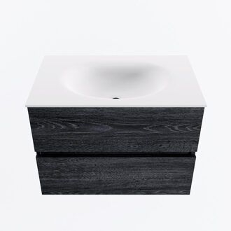 Mondiaz VICA 70cm badmeubel onderkast Antracite 2 lades. Wastafel MOON midden zonder kraangat, kleur Talc.