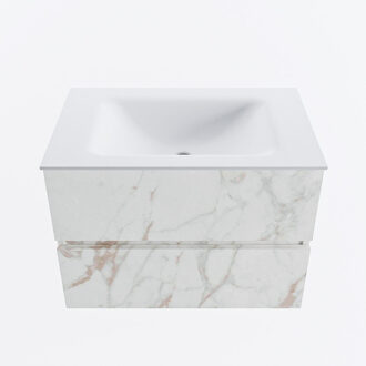 Mondiaz VICA 70cm badmeubel onderkast Carrara 2 lades. Wastafel CLOUD midden 1 kraangat, kleur Talc. Cararra