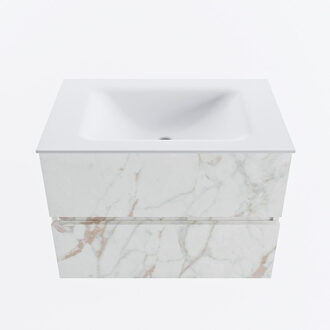 Mondiaz VICA 70cm badmeubel onderkast Carrara 2 lades. Wastafel CLOUD midden zonder kraangat, kleur Talc. Cararra